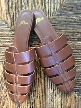 J. Crew Brown Woven Leather Slide Mules 6 1/2